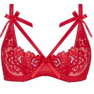 NWT Agent Provocateur Red plunge bra,
Strapping details give a cage effect
